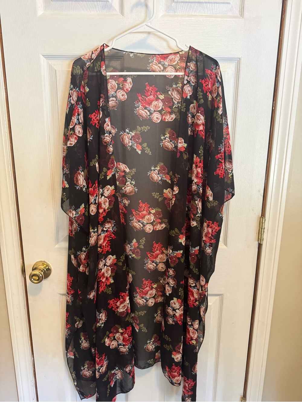 Black Floral Sheer Kimono Cover-Up